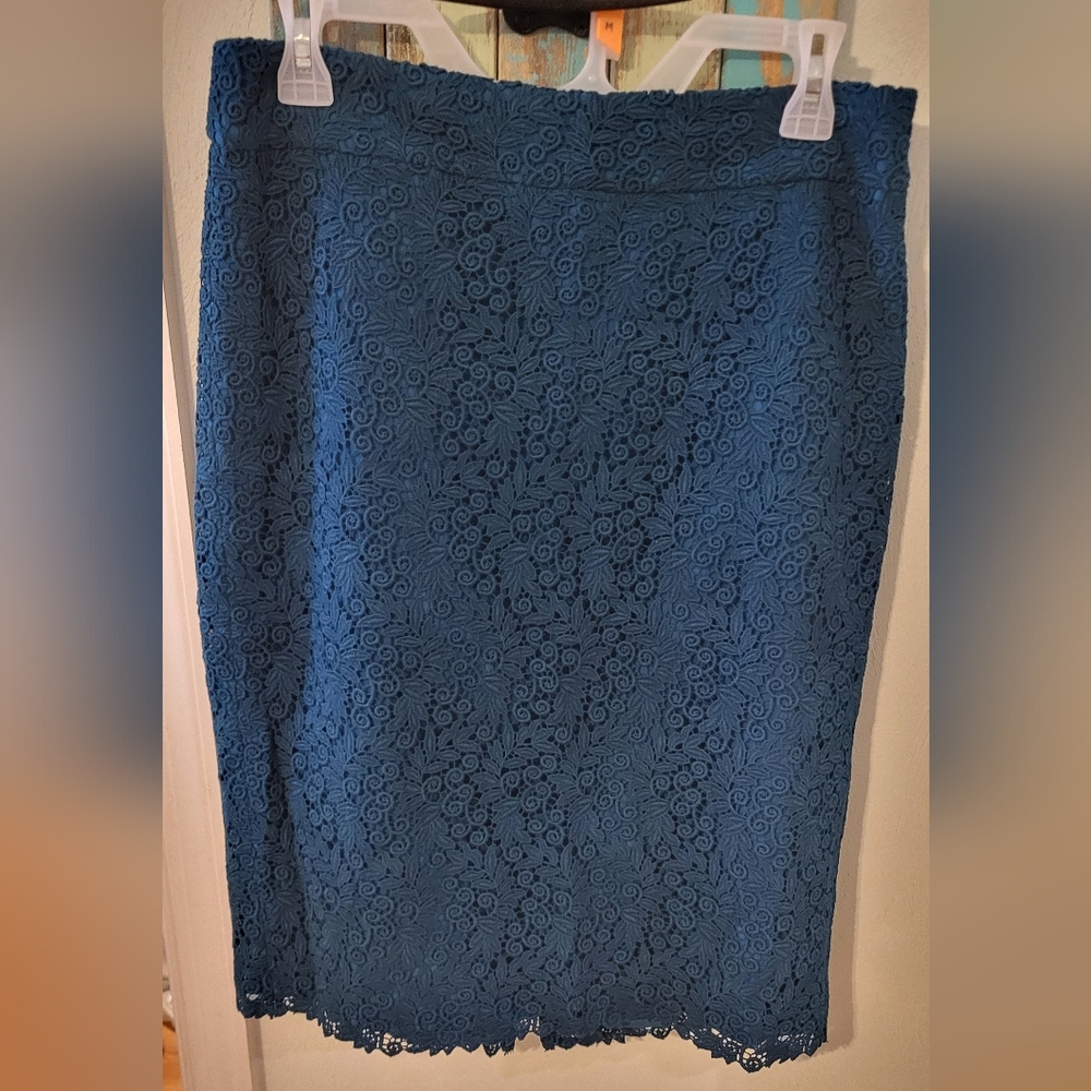 Talbots Teal Lace Pencil Skirt